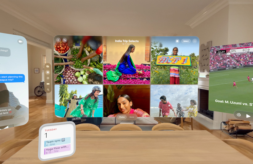 Apps arranged freely in space around a room in visionOS